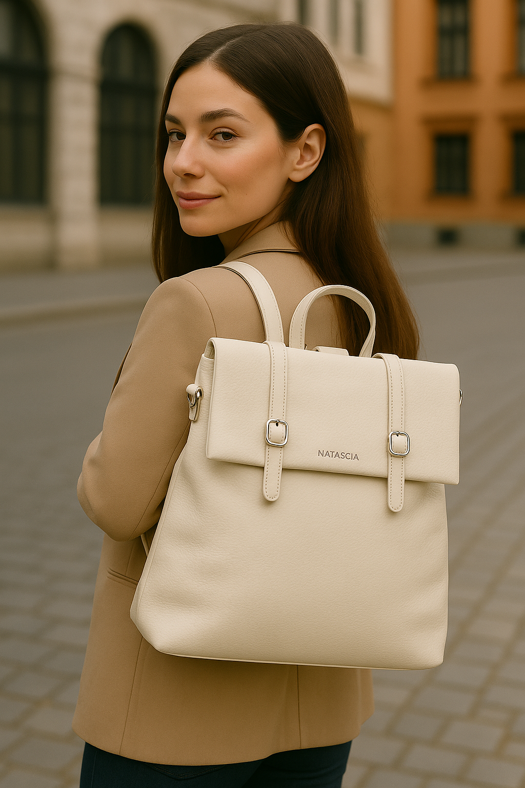 rucsac dama alb din piele